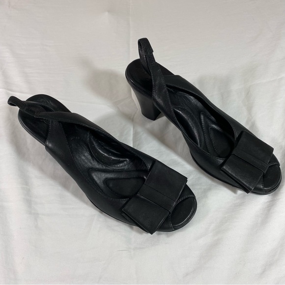 BORN Shoes Woman’s 7 Sling Leather Shoes Heels Chunky Heel Front Bow - Picture 2 of 14